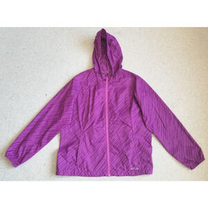 Womens Jacket-EDDIE BAUER-purple dotted nylon lightweight windbreaker hooded-XL
